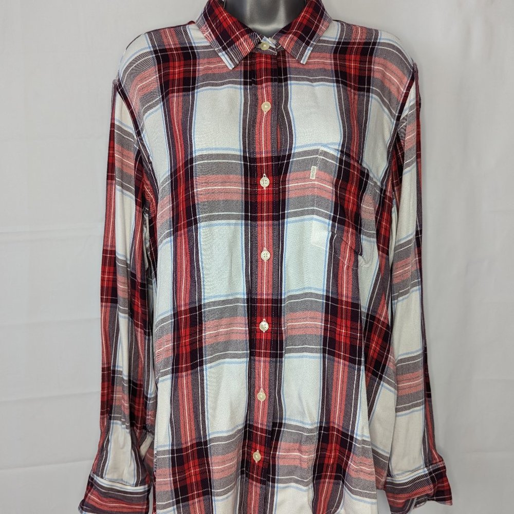 Levi Boyfriend Fit Long Sleeve Flannel Womans L Large